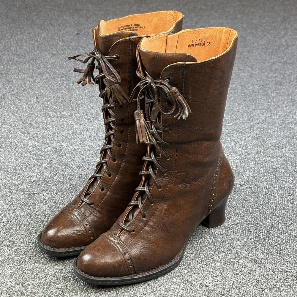 Born W6108 Victorian Granny Lace Up Brown Leather Boots Womens 6 Steampunk